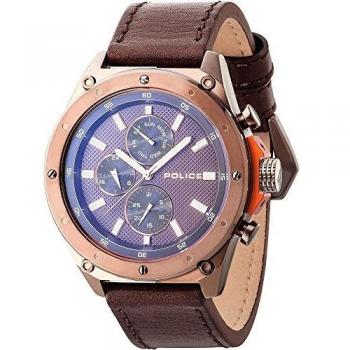 Montre homme PL14537JSBN : quartz, cuir, marron foncé/bronze, 12A