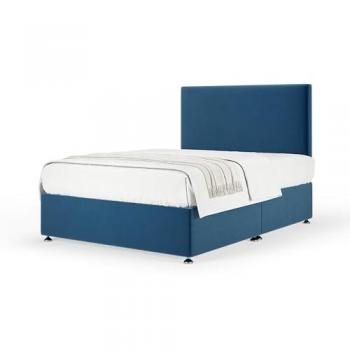 Unisex Blue Velvet Divan Base with Plain Headboard – Small Double