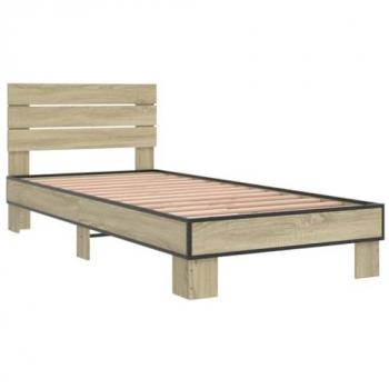 Estructura cama madera ingeniería metal roble Sonoma 90x200 cm Día y Noche