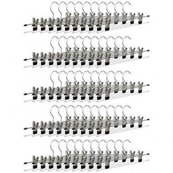 Set of 50 Non-Slip Metal Hangers with Trouser Clips, Silver/Black, Size: 9x35.5x2.5 cm
