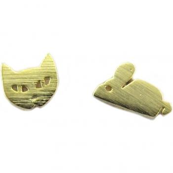 Gold Cat & Mouse Charm Earrings