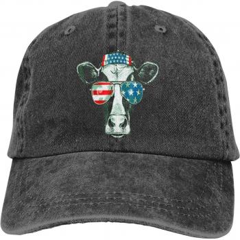 Vintage Cow American Flag Cap for 4th of July
