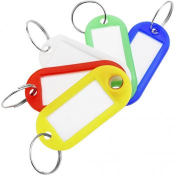 PrimeMatik mehrfarbige Schlüsselanhänger mit Beschriftung, 100er Pack