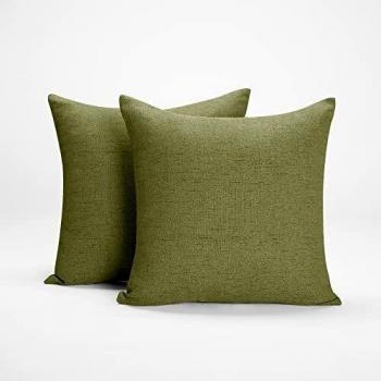 Spinach Green Square Faux Linen Throw Pillow Case (22x22 inch) with Invisible Zipper by Deconovo