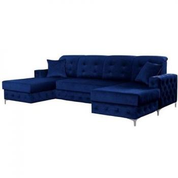Blaues Ecksofa aus Holz, Made in Europa