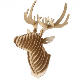 Tête de cerf sculptée en bois 3D – crochets pour colliers & chapeaux
