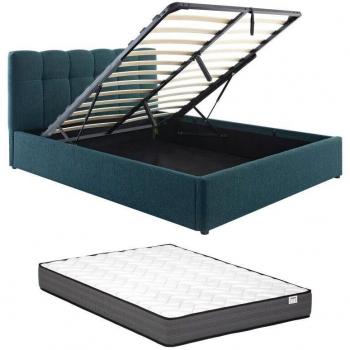 Lit Confort Bleu Canard 140x190 – Tissu Bouclette, Matelas – Maziri