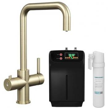 Brushed Brass 3-in-1 Instant Hot Water Kitchen Tap with Tank and Filter