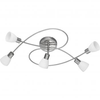 Deckenleuchte Carico Trio LED, Nickel matt, 5‑Flügel, weißes Gewischtglas