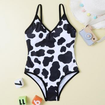 Monokini para niñas con estampado vaca, traje de baño 7 a 14 años