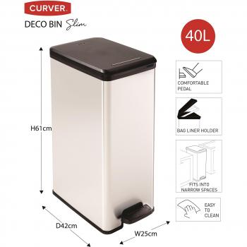 Bidone Curver 40L quadrato, plastica nero e argento