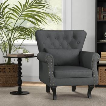 Vintage Armchair Wingback Accent Chair with Naihead Trim Dark Grey