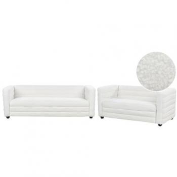 Set di Divani Moderni a 2 e 3 Posti in Tessuto Bianco Sporco con Gambe Nere Hofn