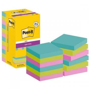 Post-It Super Sticky Notes, Cosmic Collection, 76 mm x 76 mm, 90 Blatt, 8 Blöcke + 4 Gratis/Packung, verschiedene Farben