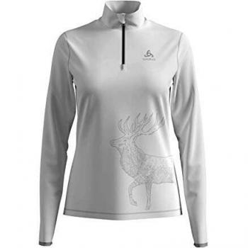 Jersey Odlo Trafoi 1/2 Zip para Mujer, Color Blanco con Estampado, Talla Extra-Large