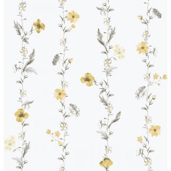 Vertical Floral Garden Wallpaper in Yellow