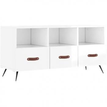 JINLEFU TV-Möbel Hochglanz-Weiß 102x36x50 cm