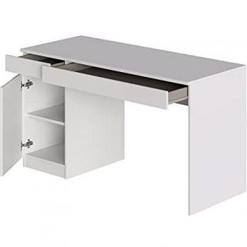 Scrivania MIK con 1 Anta & 2 Cassetti – 140×55,5×76 cm in Legno Composito Bianco Opaco