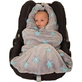 Hoppediz Fleece Einschlagdecke grau-blau, Sterne