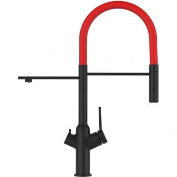Mitigeur Noir Mat VIZIO avec Douchette 2 Jets et Bec Rouge