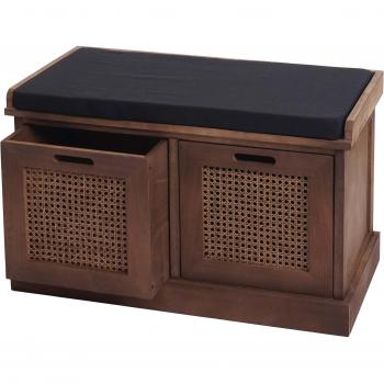 Banc de style scandinave en bois de paulownia marron avec coussins noirs 47x75x40