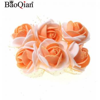 6Pcs Mini Silk Rose Heads with Sequin Powder for Bouquets