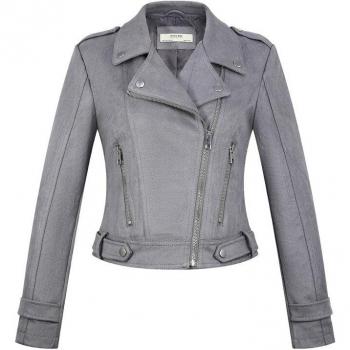 Matte Finish Khaki Suede Motorcycle Jacket for Women, 2022 Autumn Winter Outerwear