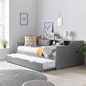 Tyler Guest Full Size Trundle Bed with Spring Mattress – Grey