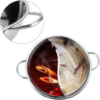 Marmite en acier inoxydable 30CM, facile à nettoyer, Shabu double pour cuisson induction et gaz
