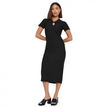 PixieTwist Black Textured Midi Dress, Petite Size 12