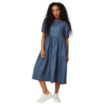 Petite Blue Denim Tiered Skirt Dress – 10