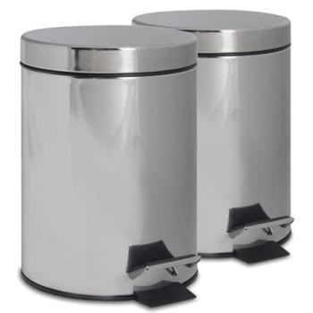 Dual 3L Stainless Steel Pedal Trash Bins – Silver Finish