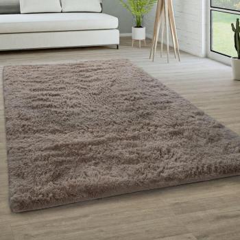 Plaid décoratif salon : faux pelage long taupe 200 x 290 cm