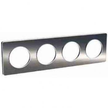 Plaque Odace Touch Aluminium brossé liseré Blanc 4 postes 71mm