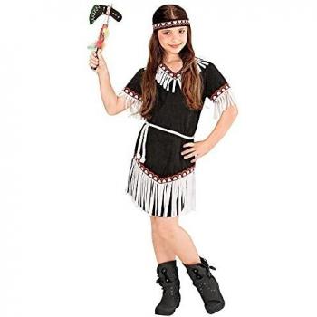 Fransenkleid “Devaki” – Indianerin Mädchen, Schwarz, 128 cm (Widmann)