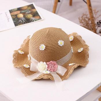 Girls' Summer Sun Hat with Knit Flower Design