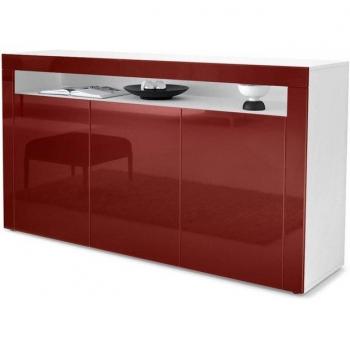 Buffet Valencia en Blanc Mat avec Finitions Bordeaux Brillantes