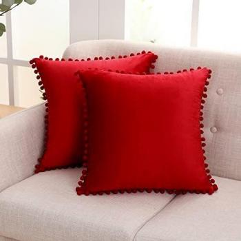 Red Pom Pom Cushion Covers