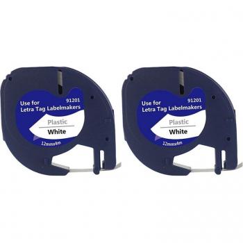 Dymo LetraTag 91201 Tape (2 Pack) Black on White (12mm x 4M)