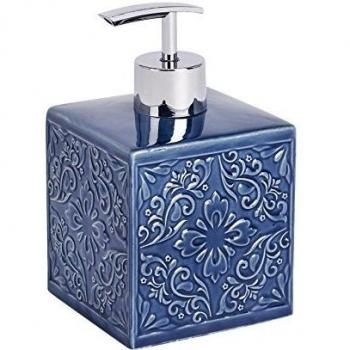 Dispenser per Sapone Liquido Wenko Cordoba 500 ml Ceramica Rilievo Blu Scuro