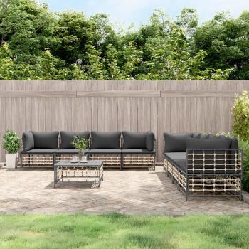 Vida XL 9‑Part Anthracite Garden Lounging Collection – Poly Rattan