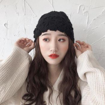 Winter Knitted Beanie with Flowers for Women