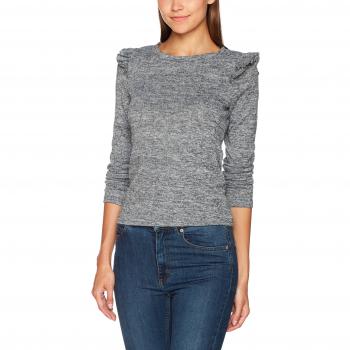 ONLY Damen Langarmshirt Onlelcos L/S Frill Shoulder Top Noos, Dunkelgrau