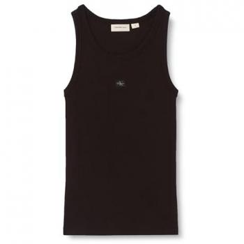 Calvin Klein Damen Tanktop Woven Label Rib mit Logodruck, Ck Schwarz, XS