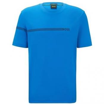 Camiseta Casual BOSS de Algodón Azul Manga Corta