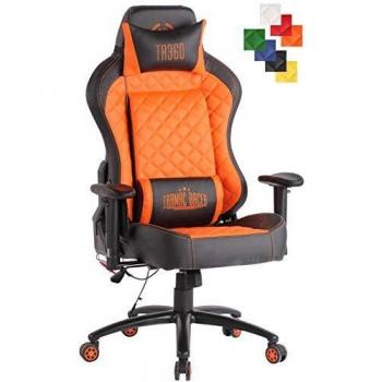 Fauteuil de travail Rapid XM Similicuir, chaise de bureau massage, fauteuil à accoudoirs réglables et siège chauffant noir/orange