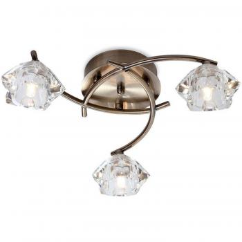 Clara 3-Light Flush Multi Arm Ceiling Light with Antique Brass Finish and Clear Glass