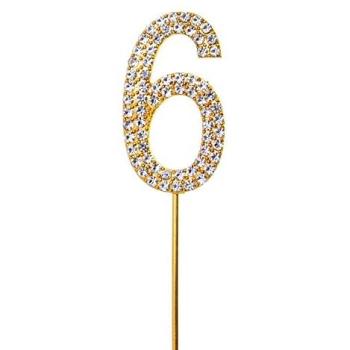 Elegant Gold 6 Diamond Cake Number – Party Accent for Special Days