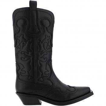 Ganni Cowboy Style Western Boots for Women in Black, Size 10 US