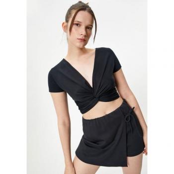 Koton Damen Sport T-Shirt mit V-Ausschnitt